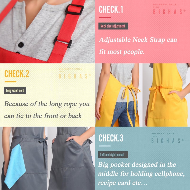 BIGHAS Adjustable Bib Apron with Pocket Extra Long Ties for Women Men, 18 Colors, Chef, Kitchen, Home, Restaurant, Cafe, Cooking, Baking (Lavender) - Image 4